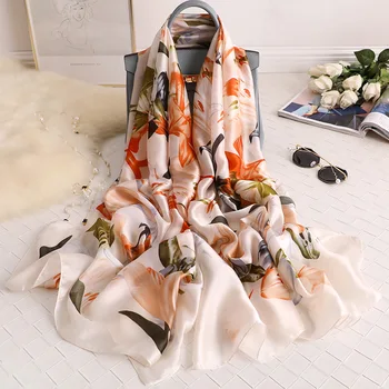 

Fashion Decorate Scarf Simple Flower Print Women Spring Square Scarf Holiday Beach Shawl