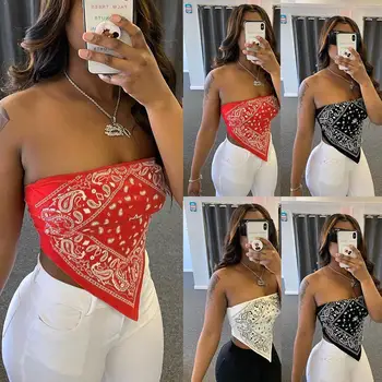 

Nightclub sexy printed tube top handkerchief top U7N7