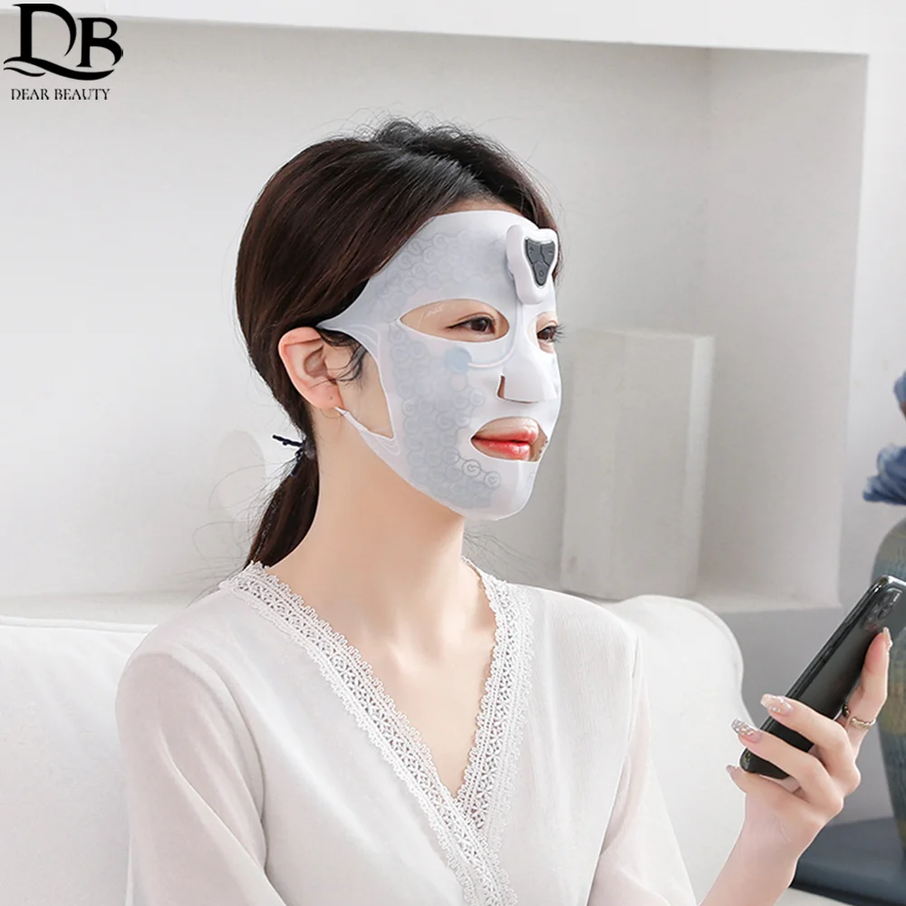 Electric Ems Facial Mask Red Light Therapy Beauty Vibration Anti Aging