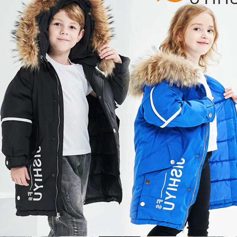 

Winter Jacket Anti-fouling and Splash-proof Thickening Children's Down Cotton Clothes Boys and Girls Hooded Fur Collar Winter