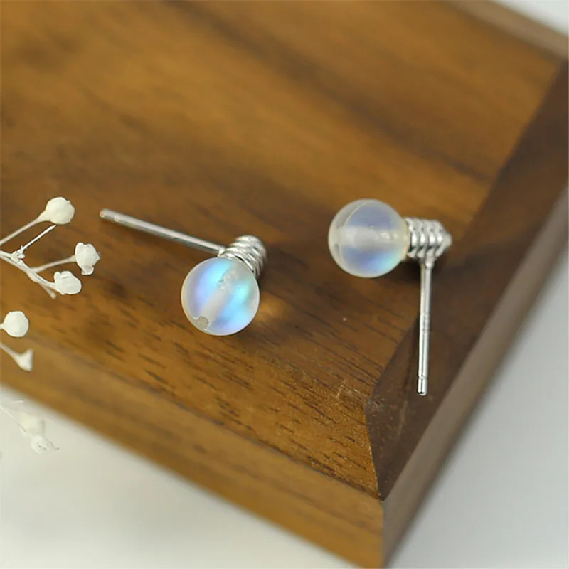 

925 Sterling Silver Opal Round Stud Earrings For Women Engagement Wedding Birthday Gift Jewelry Brincos eh1250
