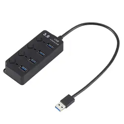 Hub USB 3.0 à 4 Ports, 5gbps, haute vitesse, commutateur on Off, tablette, transfert de données avec bouton, adaptateur d'alimentation pour PC portable, prise EU US UK AU 