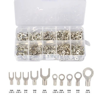 

320Pcs/Set 10 In 1 Assorted Non-Insulated Ring Fork U-type Brass Terminals Assortment Kit Wire Connector Crimp Spade Terminals