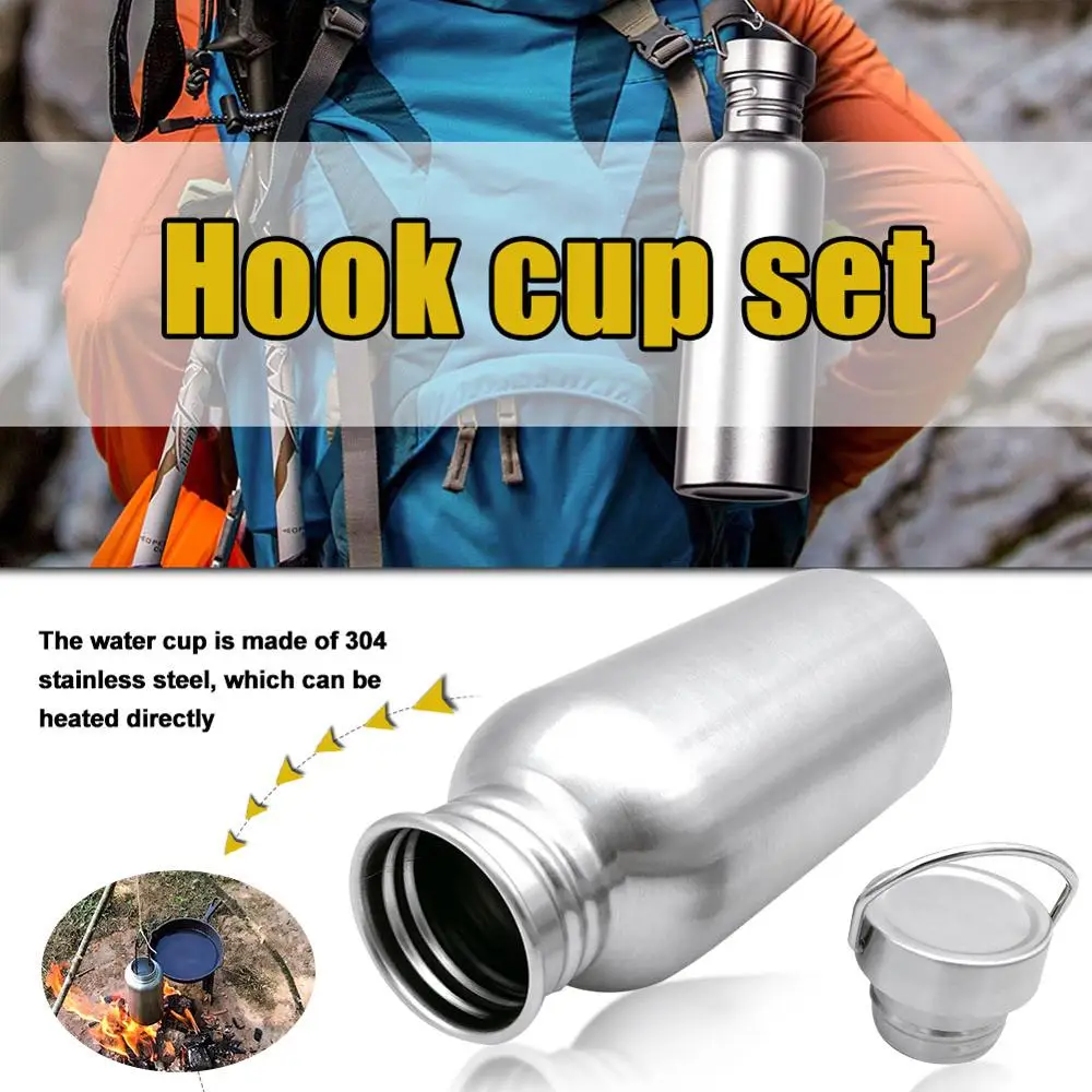 

Outdoor Camping Bottle 750ML Single Soldier Hook Water Cup with Stainless Steel Heater Water Bottle Camping Accessory