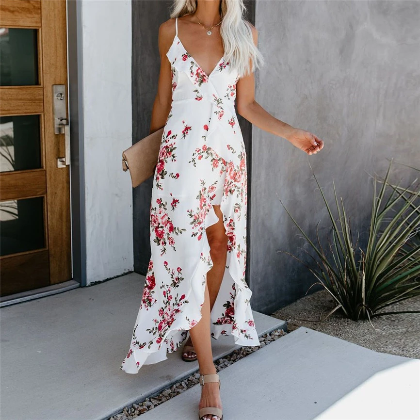 Vestido Sexy mujer con cuello en V vestido largo estampado bohemio cambio diario goteo espalda Vestidos Verano Elegante Talla Grande Y6| Vestidos| - AliExpress