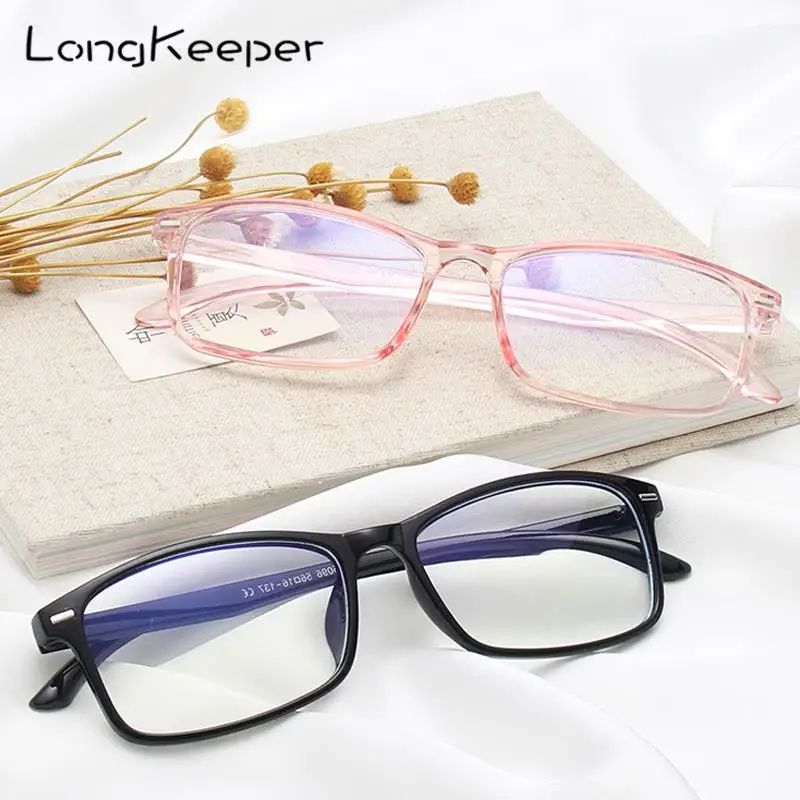 

LongKeeper New Designer Woman Men Eyeglasses Optical Frames Rectangle Glasses Frame Clear lens Eyeware Black Blue Eye Glass