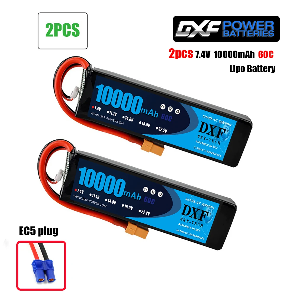 2PCS10000mahEC5 2pcsdxf батарея lipo 2S 7,4 V 10000mah 60C 120C HV для радиоуправляемого автомобиля Дрон FPV Walkera QR X350 PRO Квадрокоптер - Цвет: 2PCS10000mahEC5