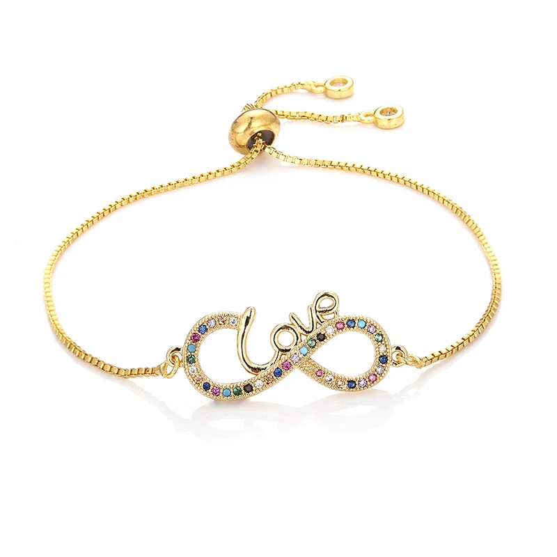 Модные женские радужные Браслеты 8 love ювелирные изделия золотой cz Красочный браслет с цирконом регулируемый браслет-цепочка для женщин