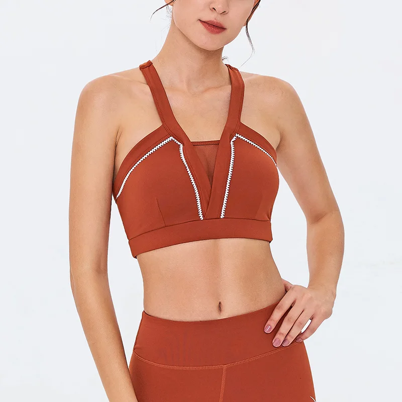 Sports Top Vest Beauty Back Sport Bra Top Shock-Proof Gathering High-Intensity Sport Yoga Underwear Sexy V-neck Fitness Bra