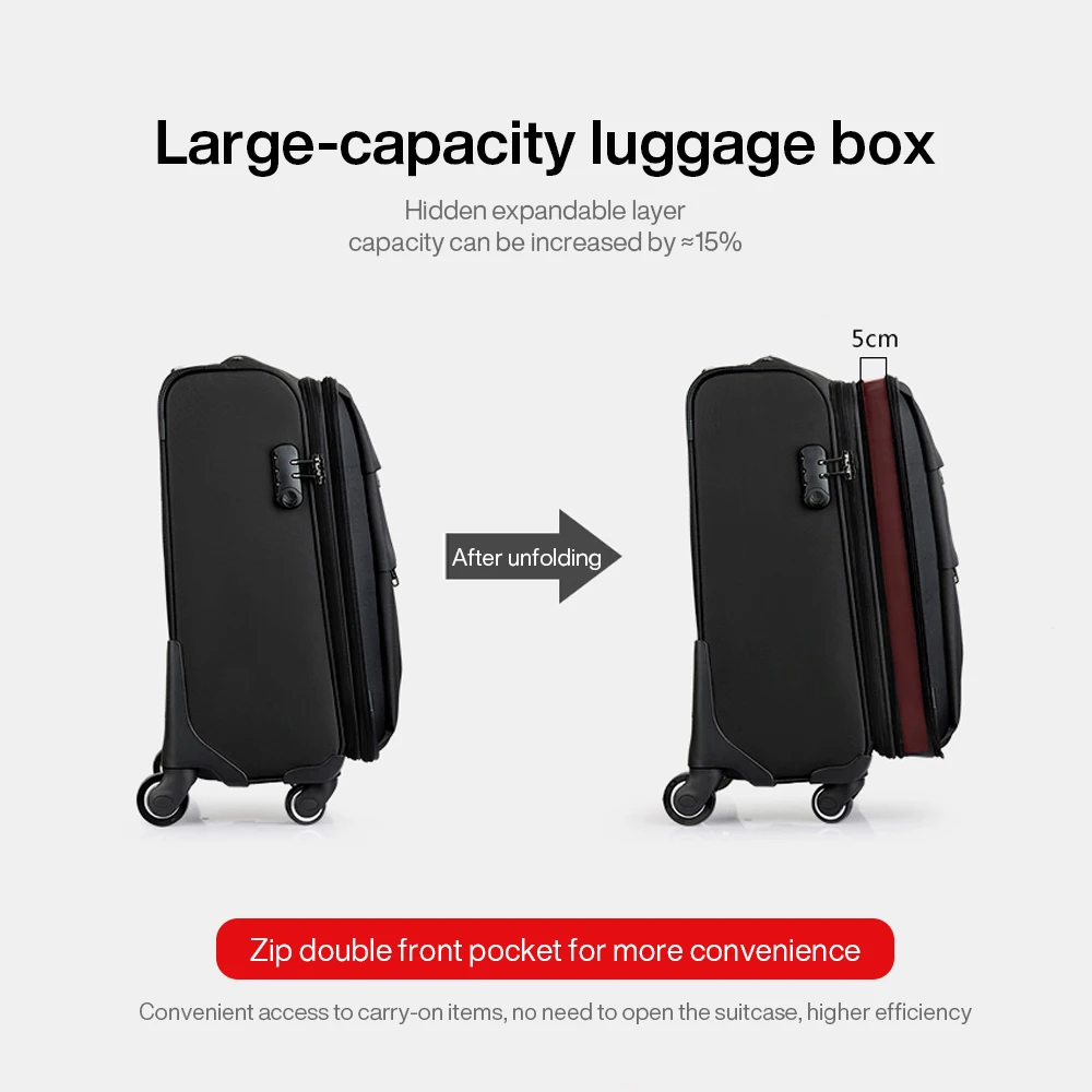 Hanke Softside Check In Luggage Business Travel Suitcase Carry On  Expandable Design Black Fabric Luggage H8059