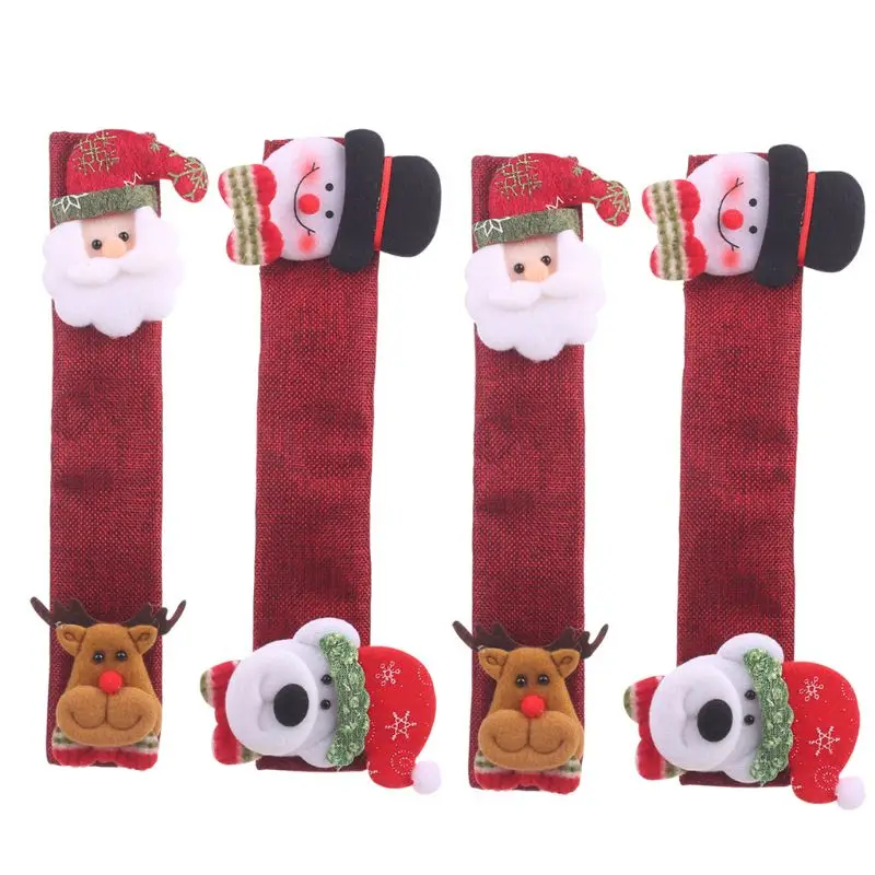 

4pcs/set Snowman Santa Claus Microwave Oven Handle Cover Christmas Decoration