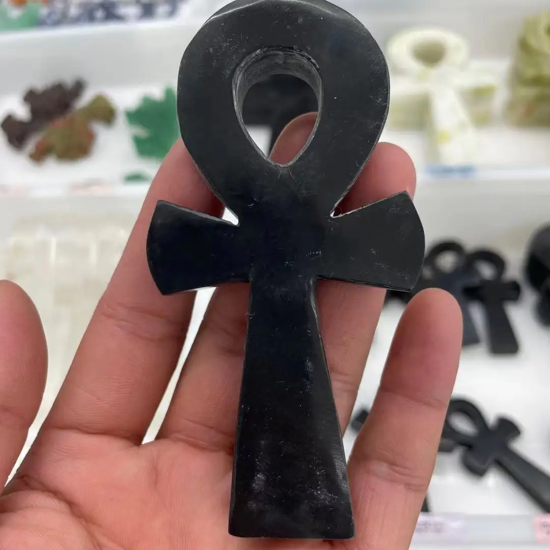 

50-100mm Natural crystal obsidian the Symbolic point of the Egyptian goddess of the Cross for healing reiki