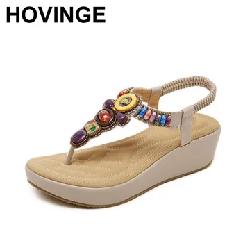 

HOVINGE platform sandals National Style Women Sandals Bohemia Flats Beaded Size Foreign Trade Shoes