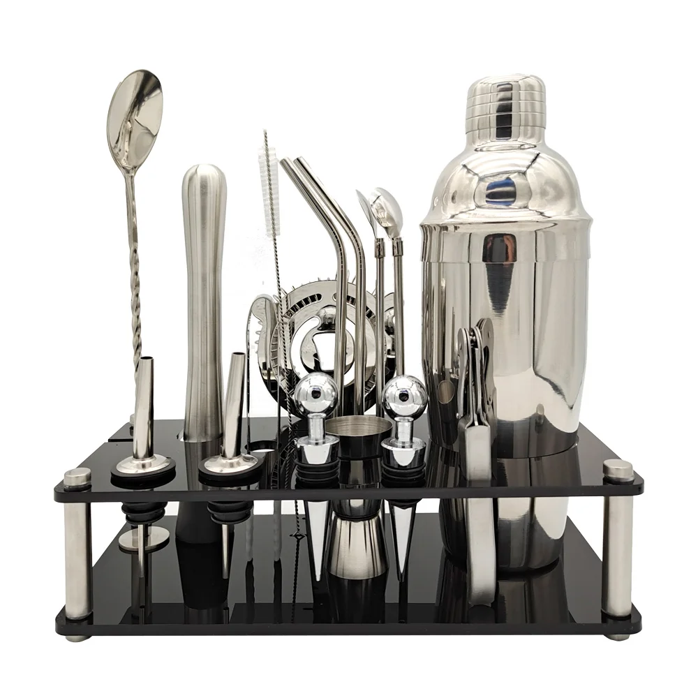 

Bartender Kit 18-Piece Cocktail Shaker Set Acrylic Holder Home DIY Suit for Mixed Drinks Martini Bar Tools Stainless Steel