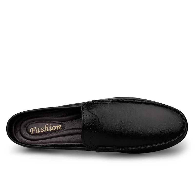 Italian Genuine Leather Men Slippers Loafers Moccasins Outdoor Non-slip Casual Shoes Summer Sandal Half Shoes for Men