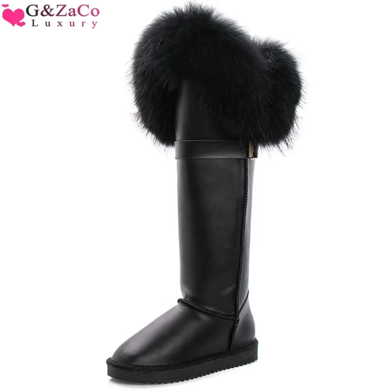 Зимние сапоги G & Zaco из Натуральной Черной Лисы с мехом до колена натуральной