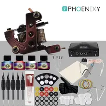 Набор тату-машинки, набор для татуировки, 4 цвета, набор чернил для татуировки, черный источник питания, иглы для перманентного макияжа, набор для татуировки