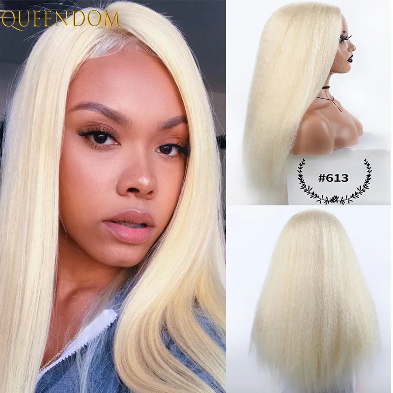 

Afro Kinky Straight Wigs for Women 24 Inch Long Yaki Straight Hair Wig Honey Blonde Synthetic Cosplay Wig 613 Red Brown Perruque