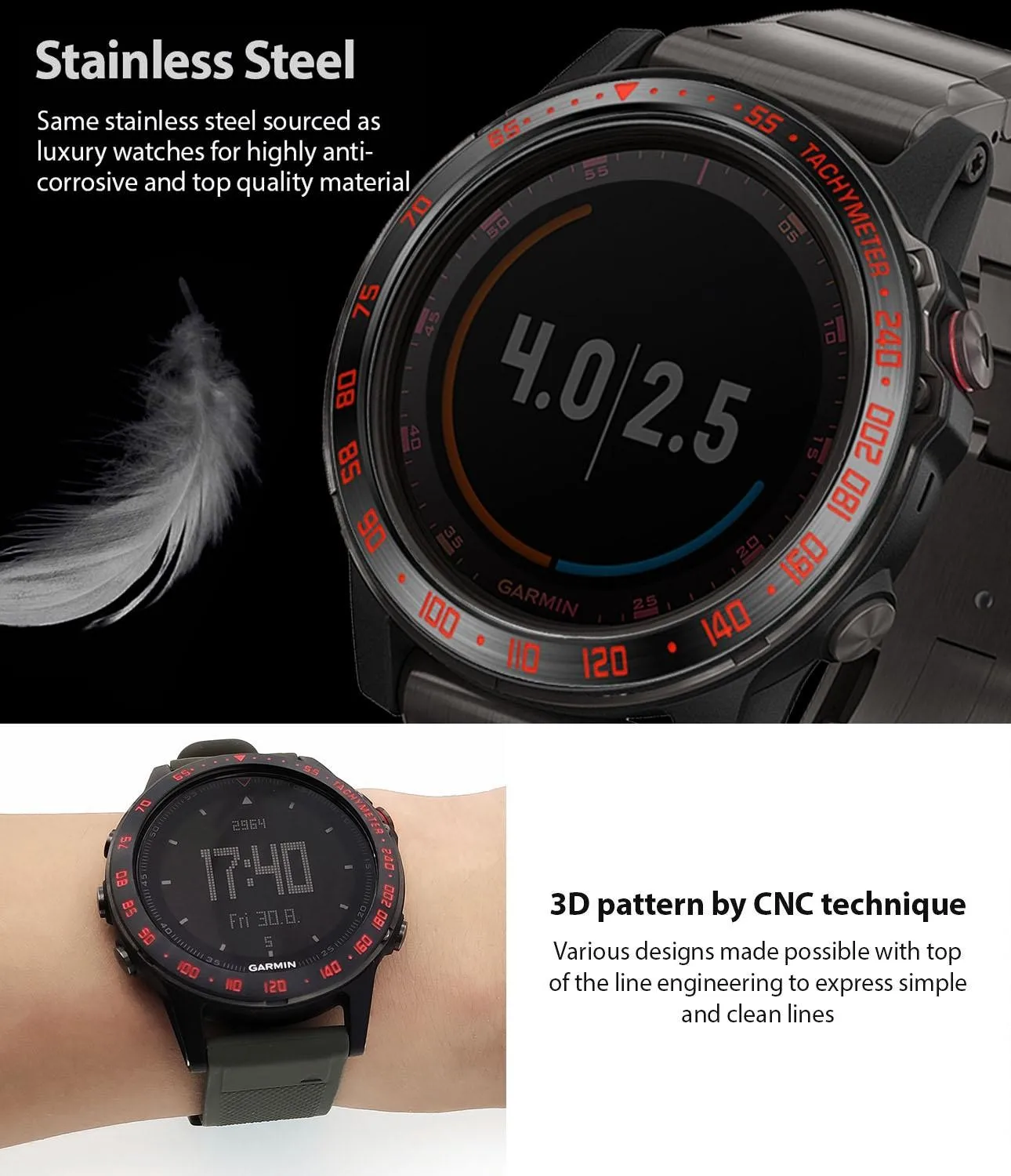 Для часов Garmin Fenix 5/5 Plus, Безель, кольцо из нержавеющей стали, скульптурный тахиметр, клейкая крышка, защита от царапин, кольцо