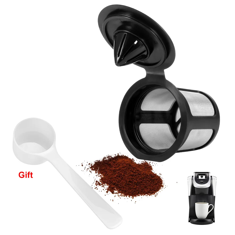 1pc black Кофейная капсула чашка для K чашки с ложкой многоразового использования фильтры для кофе из нержавеющей стали сетка для Keurig 2,0 аксессуары для кофемашины - Цвет: 1pc black