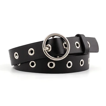 

2020 New Designer Women's Black White Red Pink Eyelet Grommet Belt Female Silver Circle Belts for Women Jeans Fajas Para Mujer
