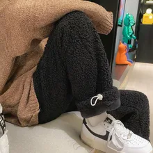 

Winter Thick Lamb Wool Pants Men Warm Fashion Retro Casual Pants Men Streetwear Loose Hip-hop Straight Pants Mens Trousers M-2XL