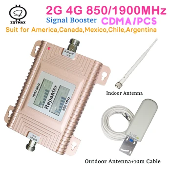 

850MHz cdma pcs signal booster 2g 3g 4g Mobile Phone Signal Amplifier 850 1900 Cell Repeater Booster + Indoor Outdoor Antenna