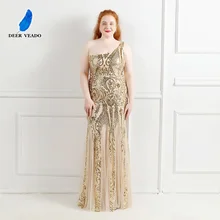 DEERVEADO Vestidos de Noche de talla grande Para Mujer, vestido Formal de sirena con lentejuelas doradas y un hombro, elegante, K16552, 2021