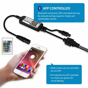 

24Keys LED RGB Bluetooth Controller Dual Connectors Output DC 5V-24V Rgb Sync to Music & Timer Led controller remote led strip