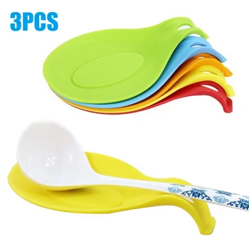 

Kitchen Silicone Spoon Rest Silicone Kitchen Utensil Rest Flexible Almond-Shaped Ladle Spoon Holder 3Pcs/set MU8669