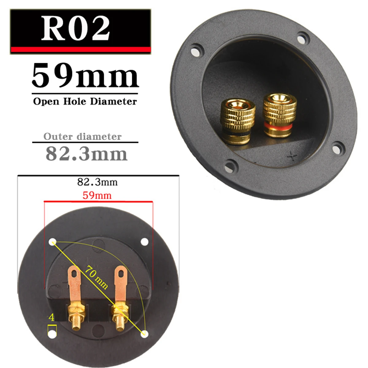 HIFIDIY LIVE Square circle (Install Hole 49-76) speaker junction Box  Terminal Shell 2 copper Binding Post Wire Cable Connector - 4
