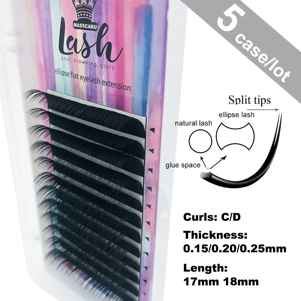 5cases/lot Lashes 16 Lines New Softer Natural Ellipse Matte Flat Lashes Split tips Volume Individual Eyelash Extension