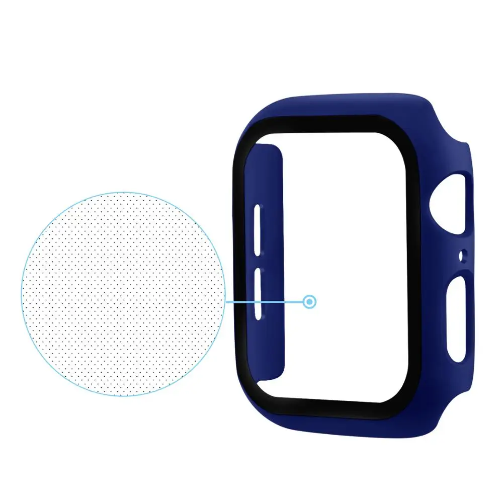 Protector watch Case For Apple Watch 5 4 40mm 44mm PC Cover+tempered film integrated molding For Iwatch Screen Protector Bumper - Цвет: midnight blue