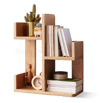 

Solid Wood Shelf Northern Europe Simple Storage Shelf Desk Bookcase Oak Desk Simple Small Bookshelf