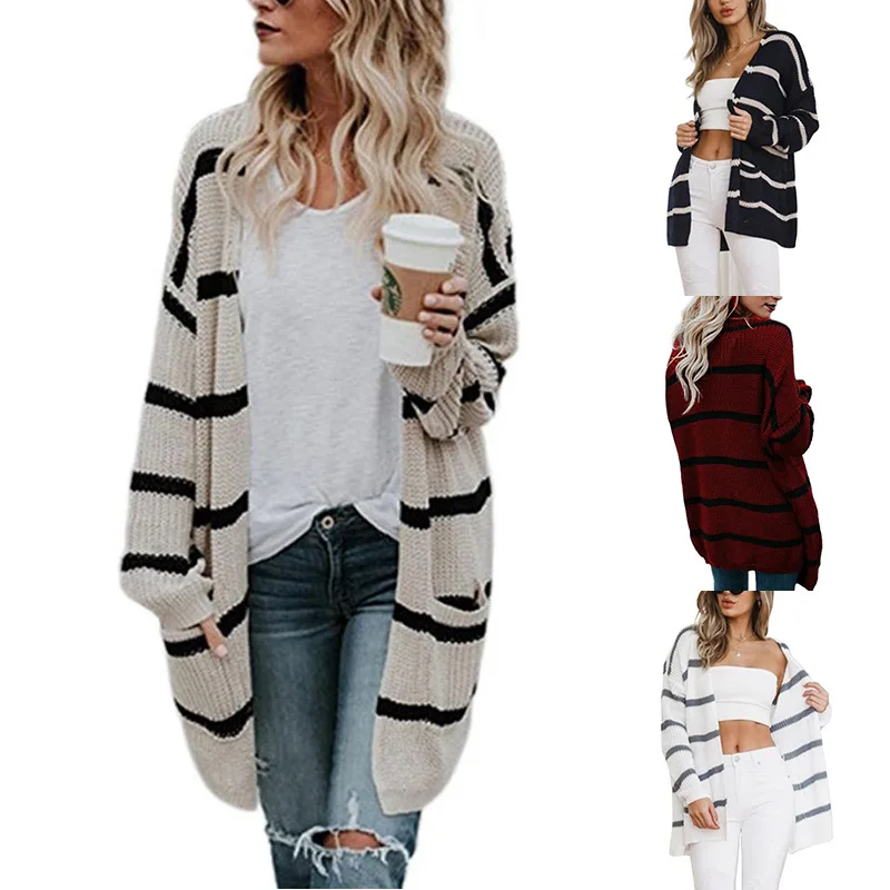 striped long cardigan womens