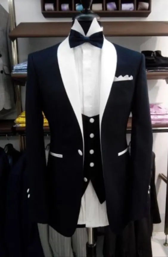 2019-New-Elegant-Slim-Fit-Black-Smoking-Suit-Men-Costume-3-Pieces-Homme-White-Shawl-Lapel