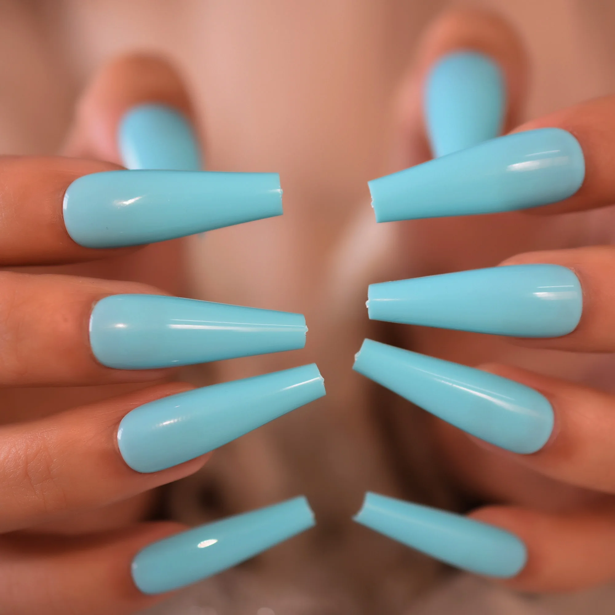Light Blue Full Covered False Nail Tips Fake Nail Extra Long Coffin Shape  Press On Nail For Girl|False Nails| - AliExpress