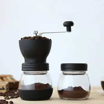 

Hot Ceramic Millstone Manual Coffee Grinder for Home Office with 2 Glass Sealed Pots Portable Coffee Mill tool Easy Cleaning