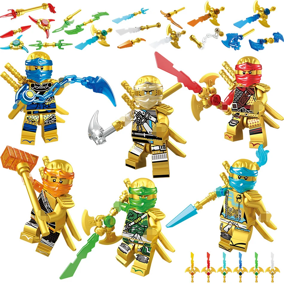 

New 6pcs/set Ninjagoed Figures Gold Building Blocks Compatible with Legoinglys toy Bricks Education Toys for Children Gifts