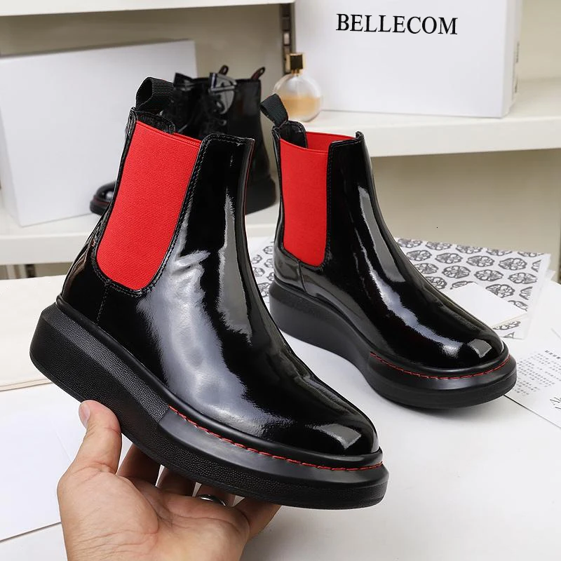 

BELLECOM 2019 Autumn and Winter Analysis of Women's Painted Leather Thick Bottom Chelsea Boots