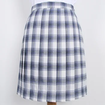 

Japanese High waist Light Blue Light Gray Plaid Skirt Teen Girls Student Harajuku Loose JK Uniform Pleated Skirt Preppy Style