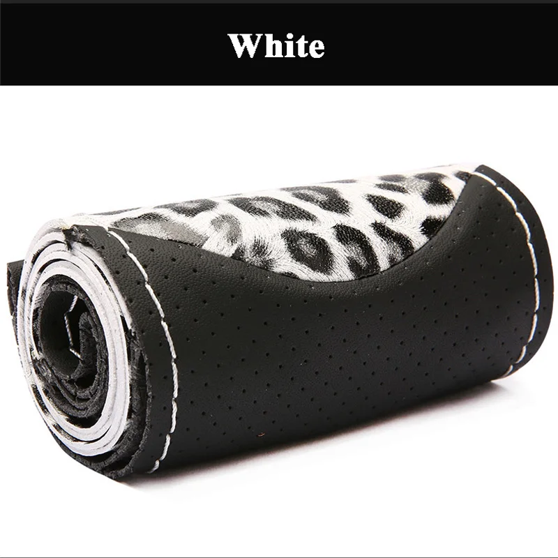 white DIY 38 см леопардовое принтованное из микрофибры Кожаный Автомобильный чехол на руль ручной работы дышащий чехол аксессуары для интерьера колеса - Название цвета: white