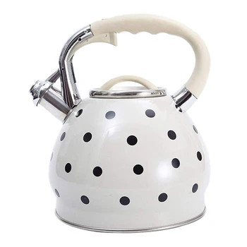 

3.5L Black Dot Pattern Whistle Teapot Stainless Steel Whistling Kettle Hemispherical Non-Magnetic Flat-Bottomed Pot with Cool Gr