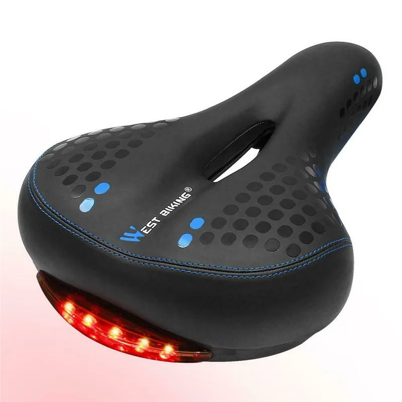 WEST BIKING Bicycle Saddle with Tail Light Thicken Widen MTB Bike Saddles Soft Comfortable Bike Hollow Cycling Bicycle Saddle