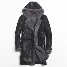 Кожаная мужская куртка из овчины, пальто из натурального меха с капюшоном, зимняя куртка, ветровка для мужчин, мужская одежда, Jaqueta De Couro 754 YY709