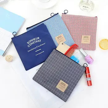 

Plaid Linen Cotton Shopping Bag Vintage Grid Stripe Pencil Case Cosmetic Pouch Makeup Brush Storage Bags Travel Handbag Tote