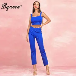 Bqueen 2019 модный сексуальный ремень Slash шеи короткий топ длинный набор для женщин Элегантный комплект из 2 предметов