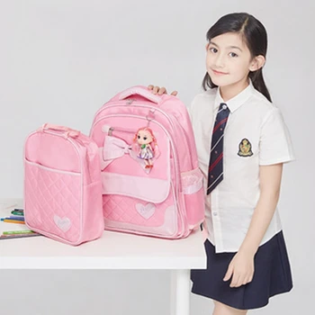 

New Korean Pupils Schoolbag Children Waterproof Offload Cartoon Cute Bow PU Backpack Teenagers For Girls Bag Suit High Capacity