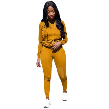 

Helisopus New Solid Color Long Sleeve Hooded Two Piece Set Women Casual Tracksuit Plus Size Sweat Suits