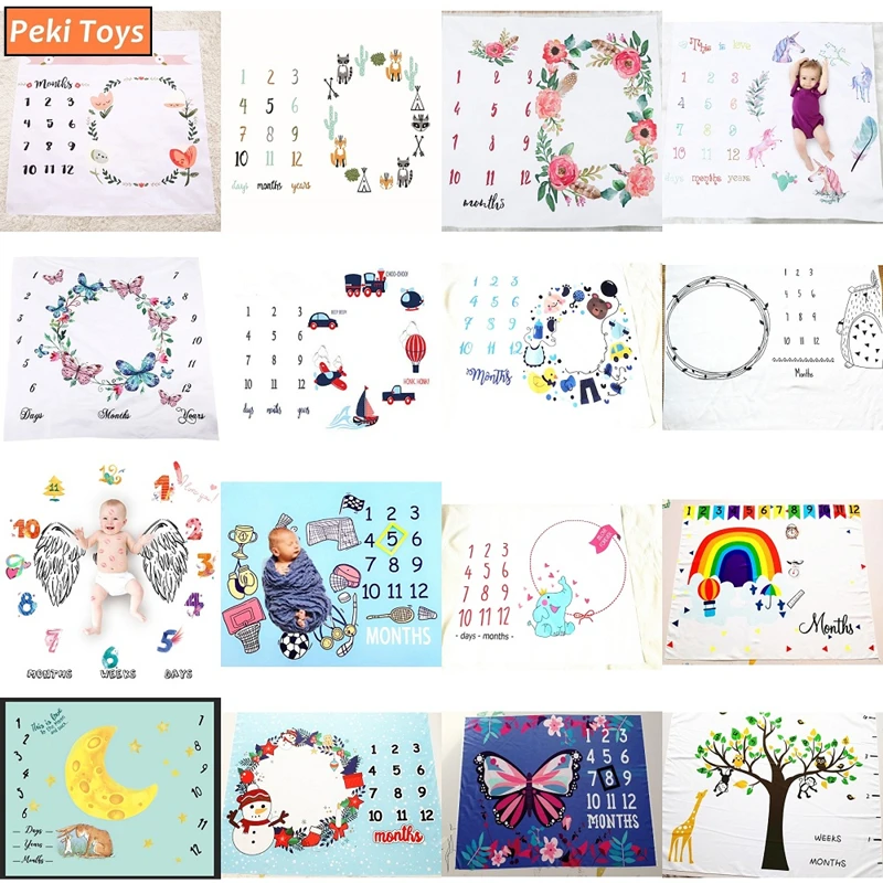 Infant Baby Monthly Growth Milestone Blankets Background Play Mats Backdrop Cloth Calendar Photo Props Accessories Unisex afbeelding